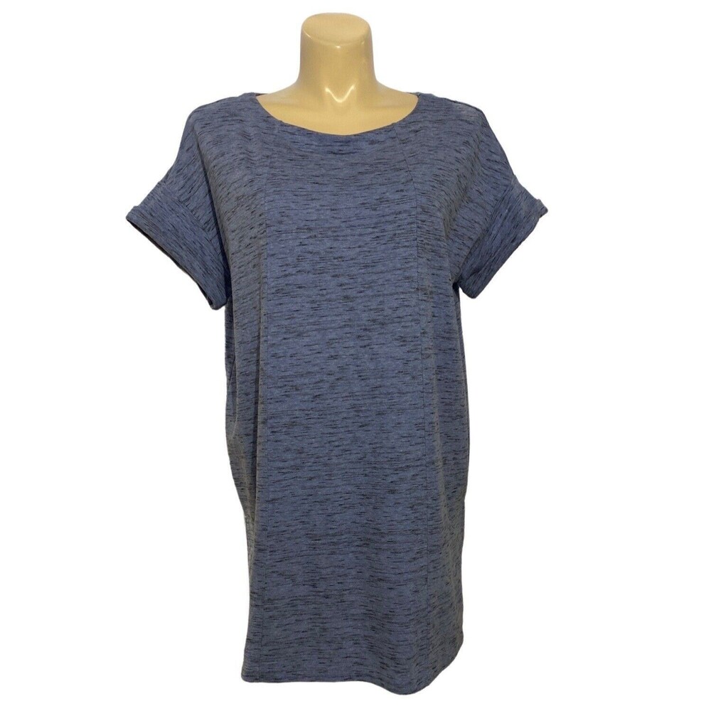 Pure Jill‎ Dress XL Blue Black Space Dye Short Cuff Sl Cotton Tunic Shift Casual